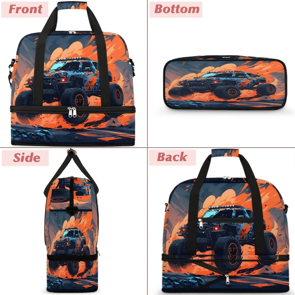 Racing Cars Foldable Travel Duffel Bag Overnight Weekender Bag with Shoes Compartment Sports Gym Bag for Men Women