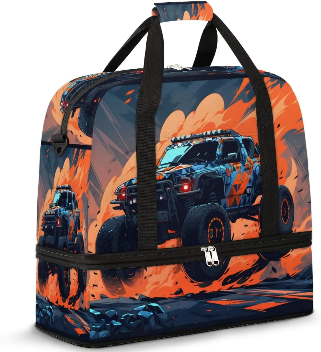 Racing Cars Foldable Travel Duffel Bag Overnight Weekender Bag with Shoes Compartment Sports Gym Bag for Men Women