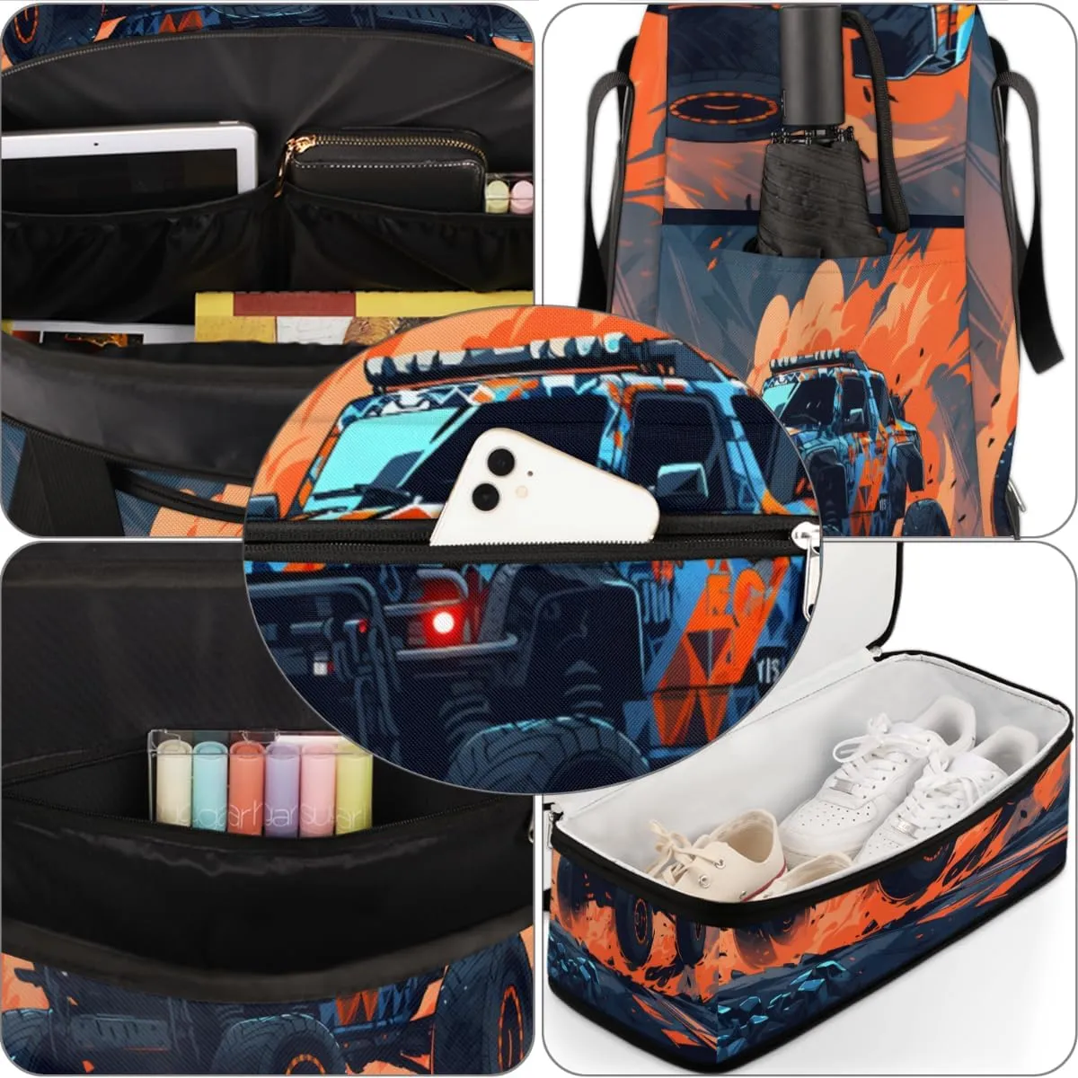 Racing Cars Foldable Travel Duffel Bag Overnight Weekender Bag with Shoes Compartment Sports Gym Bag for Men Women