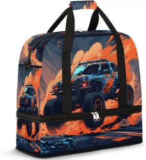 Racing Cars Foldable Travel Duffel Bag Overnight Weekender Bag with Shoes Compartment Sports Gym Bag for Men Women