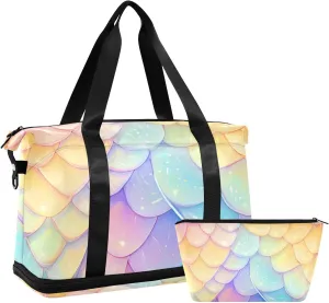 Rainbow Dragon Scales Glittering Gym Duffel Bag Weekender/Overnight Duffel with Toiletry Bag for Travel Waterproof