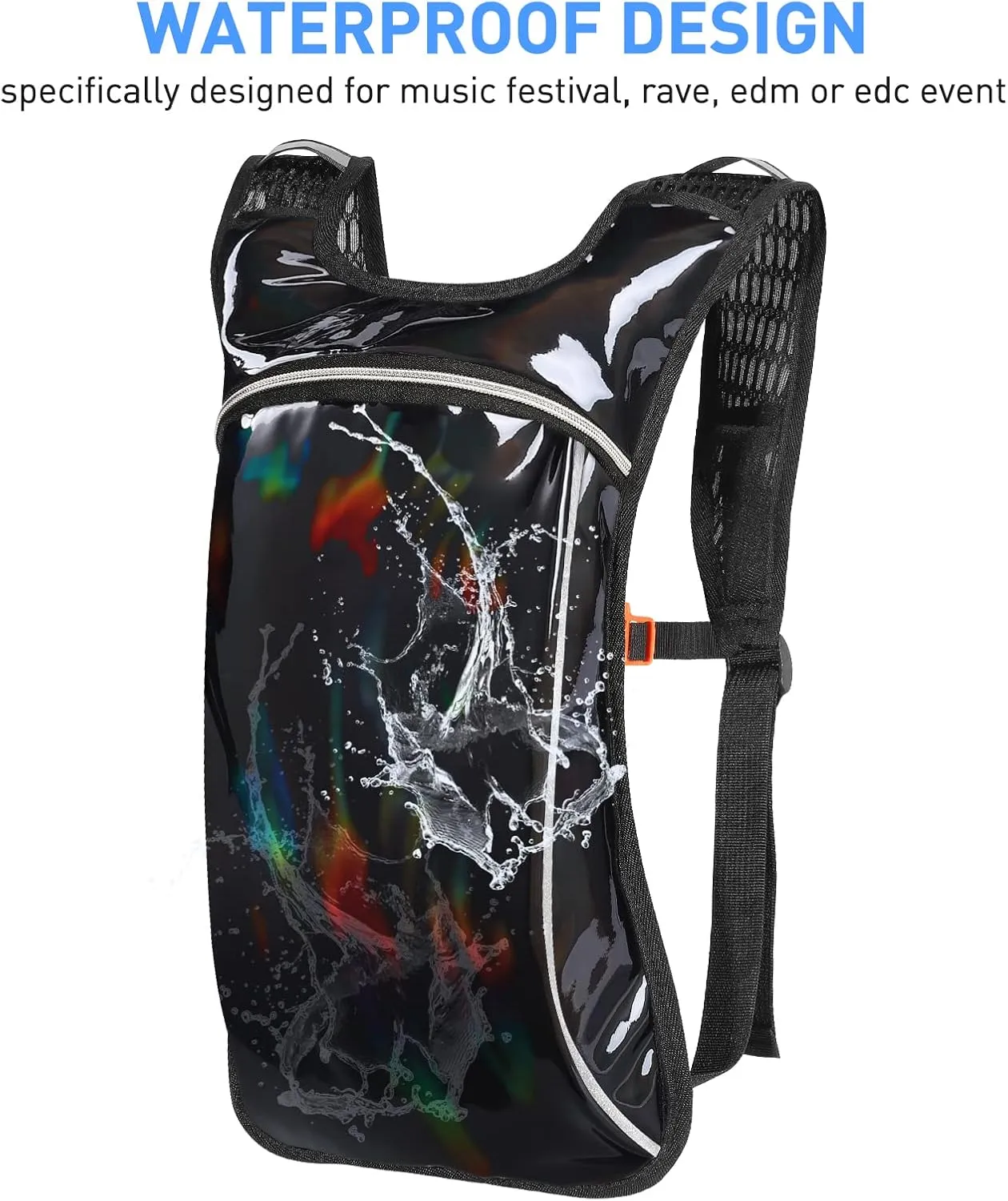Rave Hydration Pack, Hydration Backpack with 2L Hydration Bladder, Festival Essential Water Backpack for Hiking, Running, Cycling, and Music Festivals