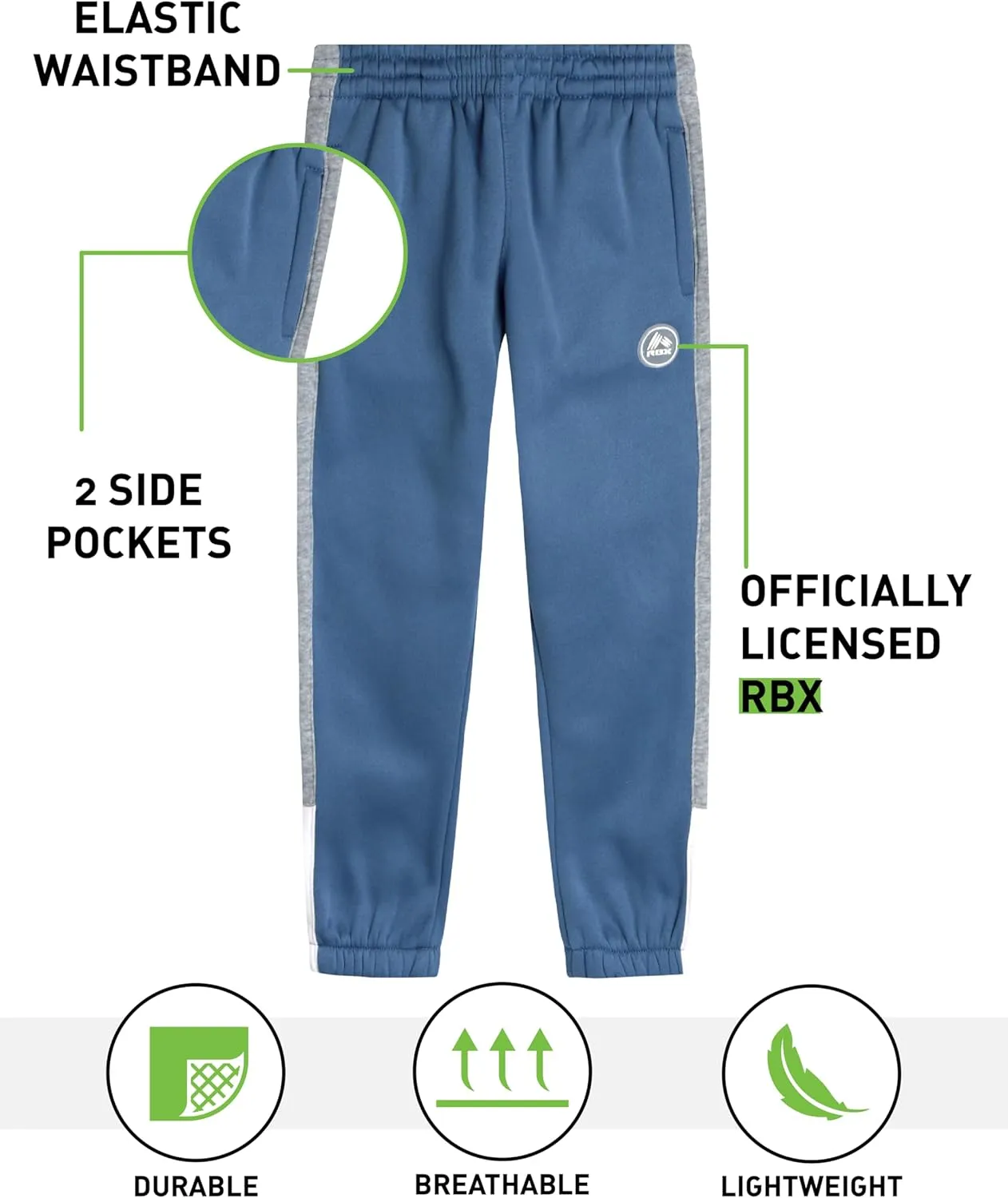 RBX Boys Sweatpants - 2 Pack Soft Fleece Joggers, Athletic Performance Track Pants for Boys with Elastic Waistband (8-16)