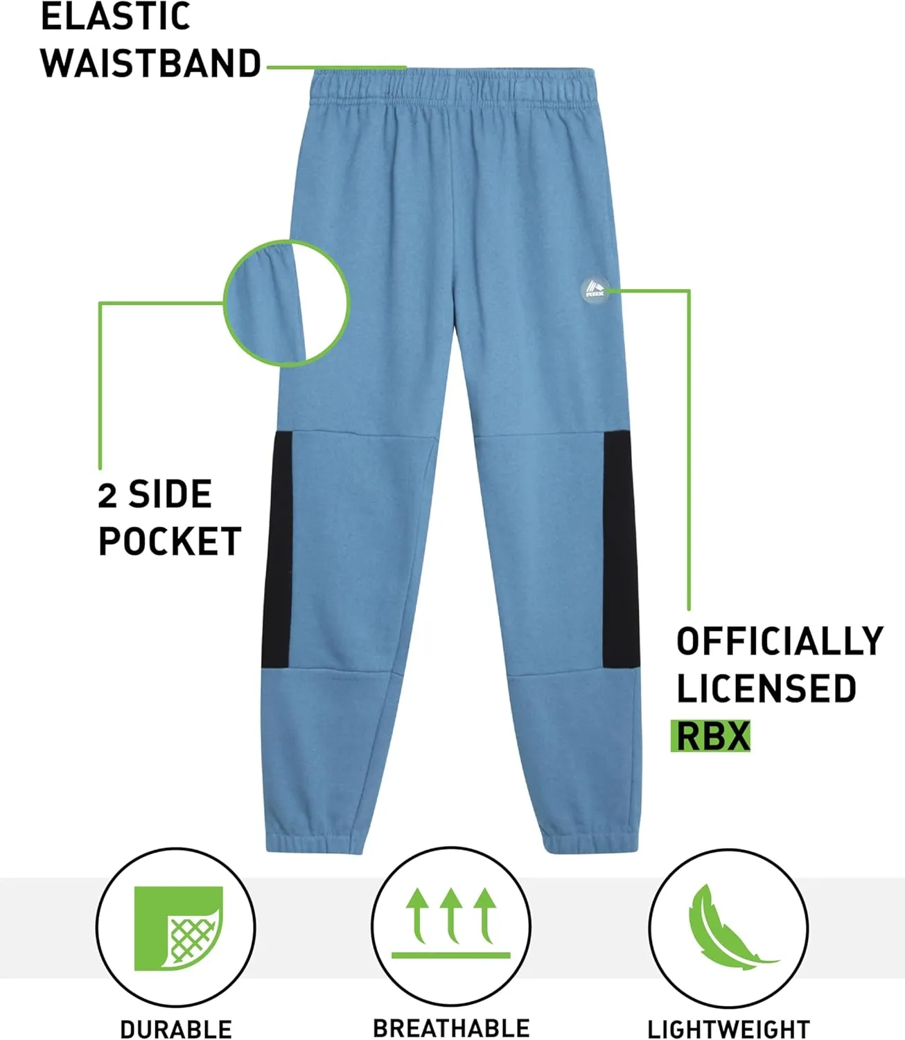RBX Boys Sweatpants - 2 Pack Soft Fleece Joggers, Athletic Performance Track Pants for Boys with Elastic Waistband (8-16)
