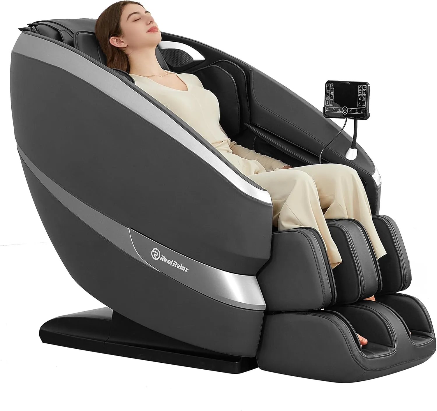 Real Relax 2025 Massage Chair Full Body，Zero Gravity 18 Fixed Point Shiatsu Massage Recliner with Lower Back and Calf Heating，Neck Massage and 12 Auto Modes，Home and Office Use，FS-01 Black