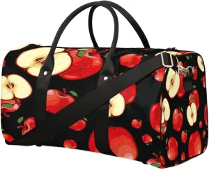 Red Apples Travel Duffel Bag, Fruit Black Sports Tote Gym Bag, Foldable Weekender Overnight Bag, Luggage Handle Bag for Women Men
