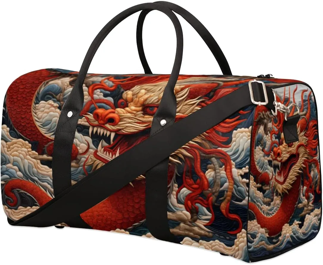 Red Dragon Travel Duffle Bag for Women Men Gym Duffel Foldable Bag Waterproof Weekender Japanese Animals Duffle Tote