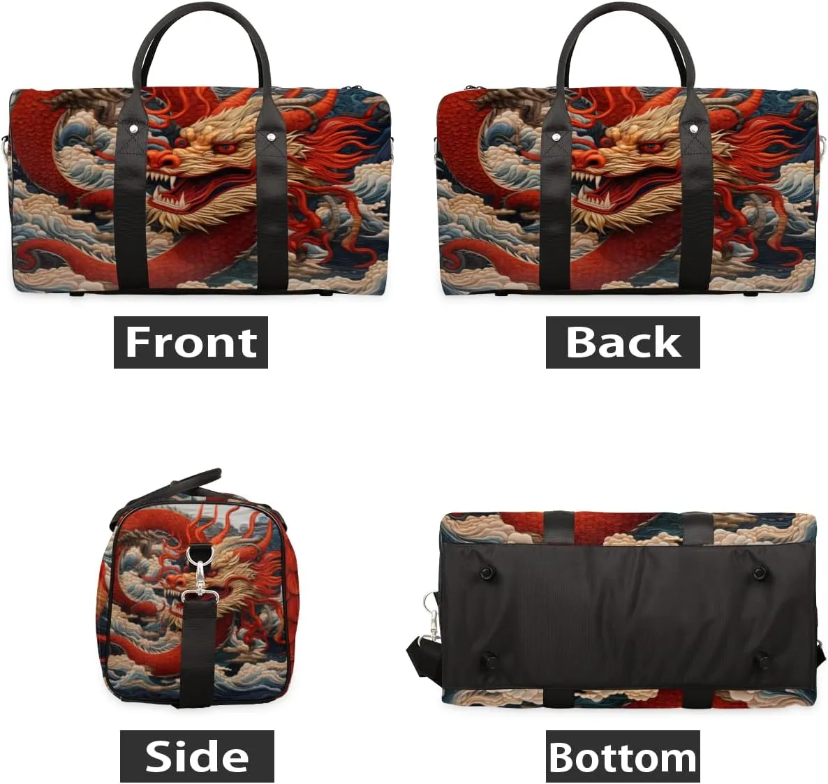 Red Dragon Travel Duffle Bag for Women Men Gym Duffel Foldable Bag Waterproof Weekender Japanese Animals Duffle Tote
