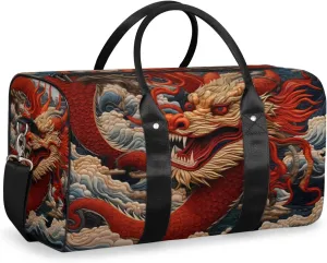 Red Dragon Travel Duffle Bag for Women Men Gym Duffel Foldable Bag Waterproof Weekender Japanese Animals Duffle Tote
