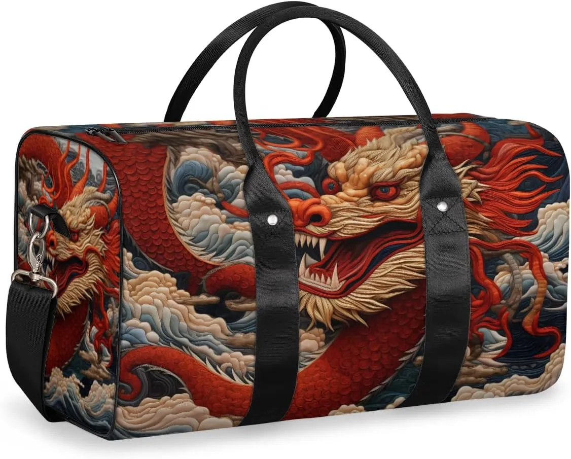 Red Dragon Travel Duffle Bag for Women Men Gym Duffel Foldable Bag Waterproof Weekender Japanese Animals Duffle Tote