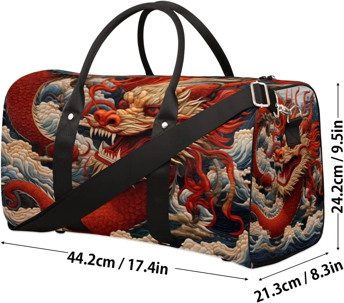 Red Dragon Travel Duffle Bag for Women Men Gym Duffel Foldable Bag Waterproof Weekender Japanese Animals Duffle Tote