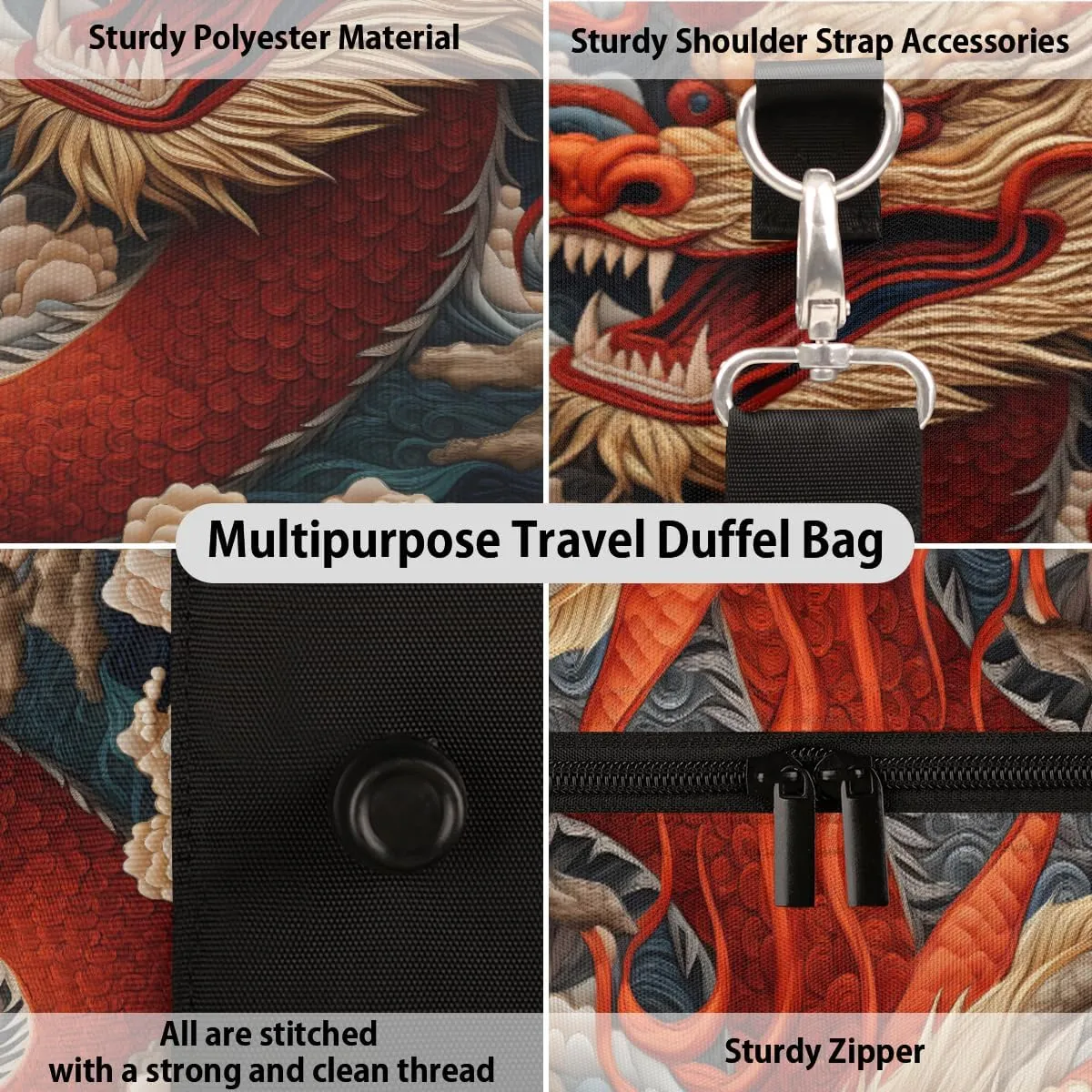 Red Dragon Travel Duffle Bag for Women Men Gym Duffel Foldable Bag Waterproof Weekender Japanese Animals Duffle Tote