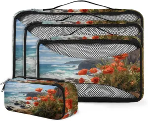 Red Flowers 4 Pcs set of Packing Cubes for Suitcases, Packing Cubes for Travel Accessories Luggage Carry On Suitcase Organizer Bags, 4 Various Sizes Atlantic Coast