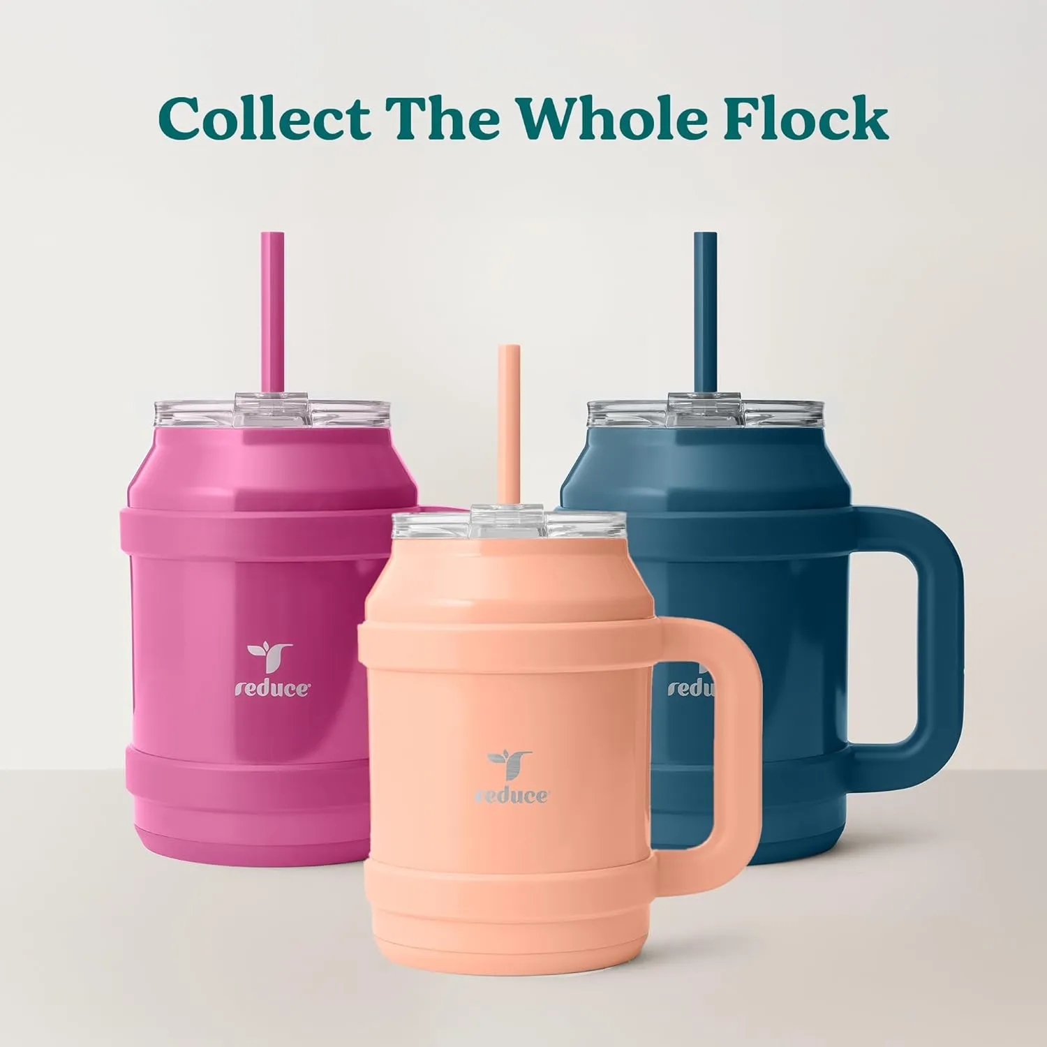 Reduce Reusable 50 oz Cold1 Water Tumbler – Ergonomic Handle – Double-Wall Insulation – Sturdy Desktop/Tabletop Mug with Lid and Straw – BPA-Free – Stainless Steel for Gym, Home, or Office– Phantom