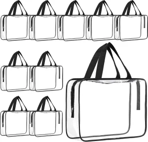 Reginary 10 Pack Large Clear Toiletry Cosmetic Makeup Bag with Zipper and Handle Travel Tote Pouch PVC Plastic Toy Storage Organizer