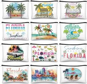 Reginary 12 Pcs City Souvenir Gifts Texas State Gifts Chicago City Souvenirs California Makeup Bag Zippered Bag Cosmetic Bag for Women Traveler Souvenirs (Florida)