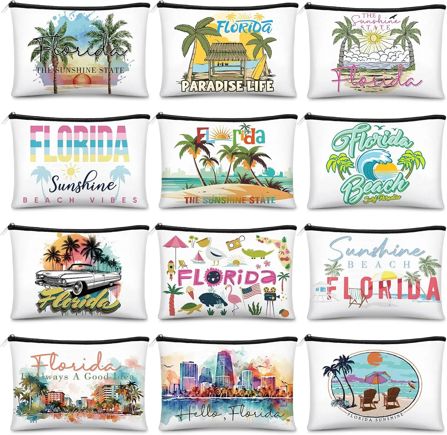 Reginary 12 Pcs City Souvenir Gifts Texas State Gifts Chicago City Souvenirs California Makeup Bag Zippered Bag Cosmetic Bag for Women Traveler Souvenirs (Florida)