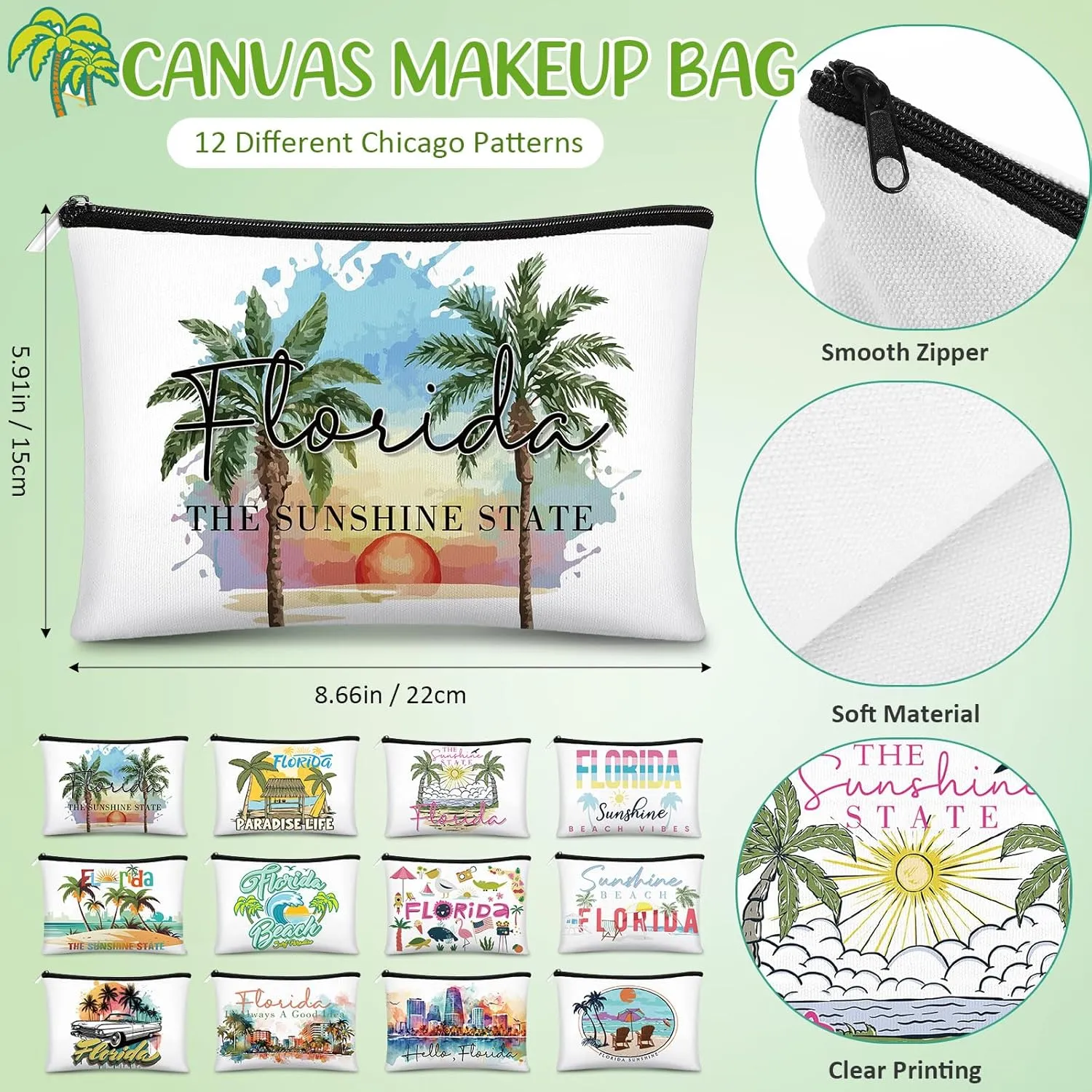 Reginary 12 Pcs City Souvenir Gifts Texas State Gifts Chicago City Souvenirs California Makeup Bag Zippered Bag Cosmetic Bag for Women Traveler Souvenirs (Florida)