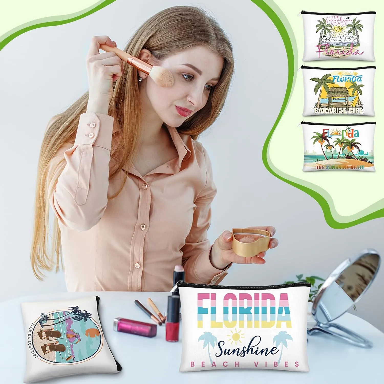 Reginary 12 Pcs City Souvenir Gifts Texas State Gifts Chicago City Souvenirs California Makeup Bag Zippered Bag Cosmetic Bag for Women Traveler Souvenirs (Florida)