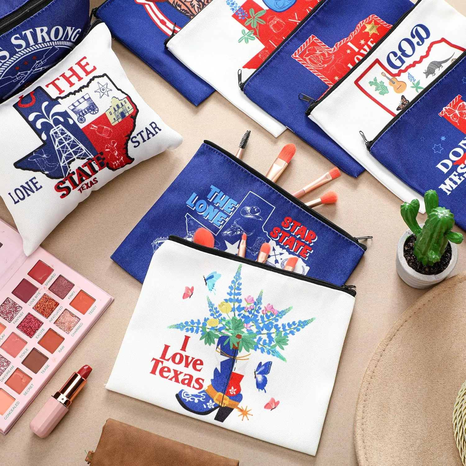 Reginary 9 Pcs City Cosmetic Bag USA City Souvenir Gifts Texas Makeup Bag Chicago Texas Florida Souvenirs Makeup Purse for Women Girls Traveler Birthday Christmas Favors(Texas)