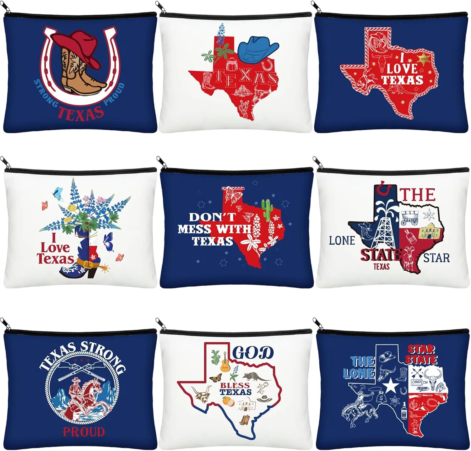 Reginary 9 Pcs City Cosmetic Bag USA City Souvenir Gifts Texas Makeup Bag Chicago Texas Florida Souvenirs Makeup Purse for Women Girls Traveler Birthday Christmas Favors(Texas)