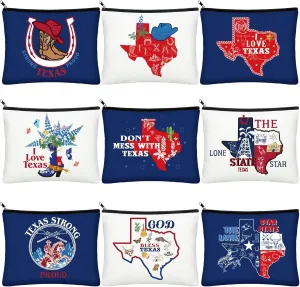 Reginary 9 Pcs City Cosmetic Bag USA City Souvenir Gifts Texas Makeup Bag Chicago Texas Florida Souvenirs Makeup Purse for Women Girls Traveler Birthday Christmas Favors(Texas)
