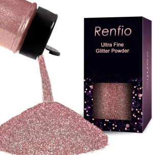 Renfio Biodegradable Rose Gold Glitter, 1.58oz/45g Eco-Friendly Fine Glitter for Candle Making, Cosmetic Craft, Bath Bomb, Soap Making, Makeup