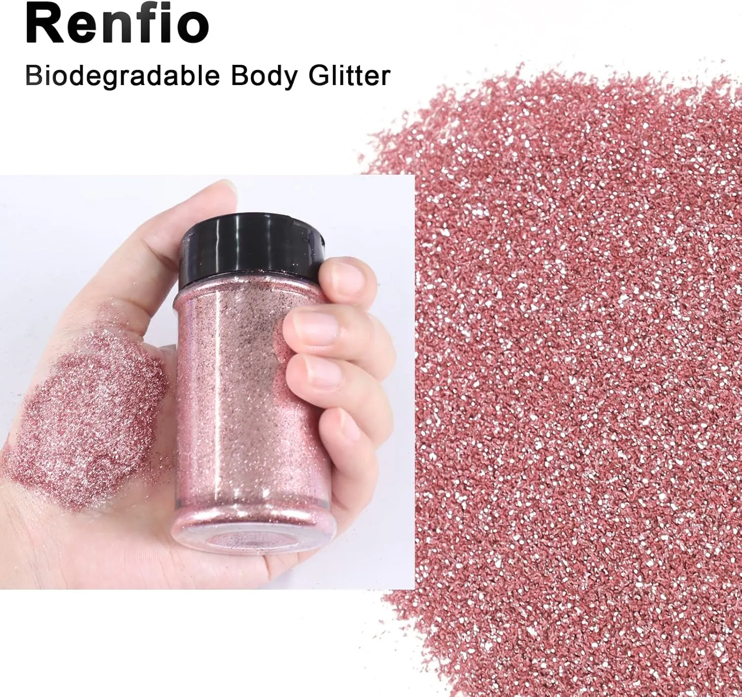 Renfio Biodegradable Rose Gold Glitter, 1.58oz/45g Eco-Friendly Fine Glitter for Candle Making, Cosmetic Craft, Bath Bomb, Soap Making, Makeup