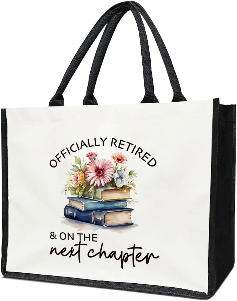 Retirement Gifts Canvas Tote Bag for Women, Retirement Gifts for Women Colleague Coworker Teacher Retired Party Favor Reusable Grocery Beach Bag Shopping Handbag -18