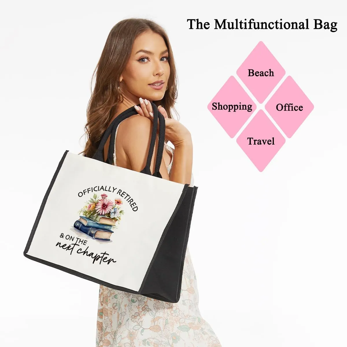 Retirement Gifts Canvas Tote Bag for Women, Retirement Gifts for Women Colleague Coworker Teacher Retired Party Favor Reusable Grocery Beach Bag Shopping Handbag -18