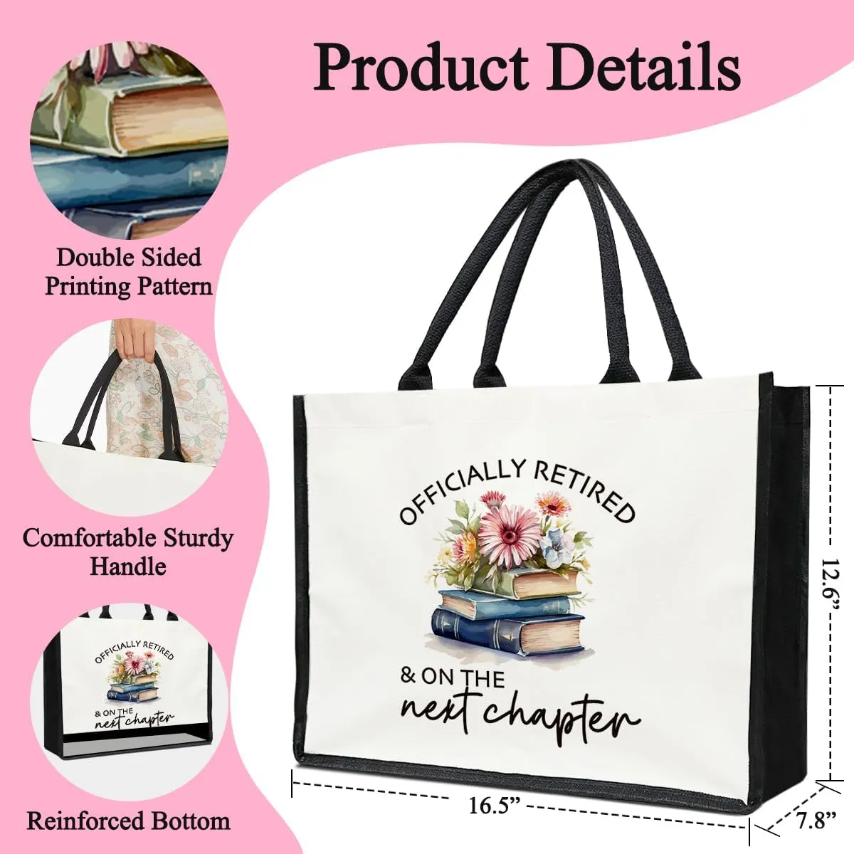 Retirement Gifts Canvas Tote Bag for Women, Retirement Gifts for Women Colleague Coworker Teacher Retired Party Favor Reusable Grocery Beach Bag Shopping Handbag -18