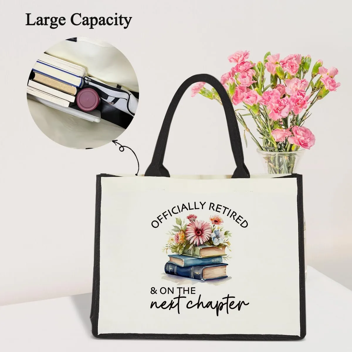 Retirement Gifts Canvas Tote Bag for Women, Retirement Gifts for Women Colleague Coworker Teacher Retired Party Favor Reusable Grocery Beach Bag Shopping Handbag -18