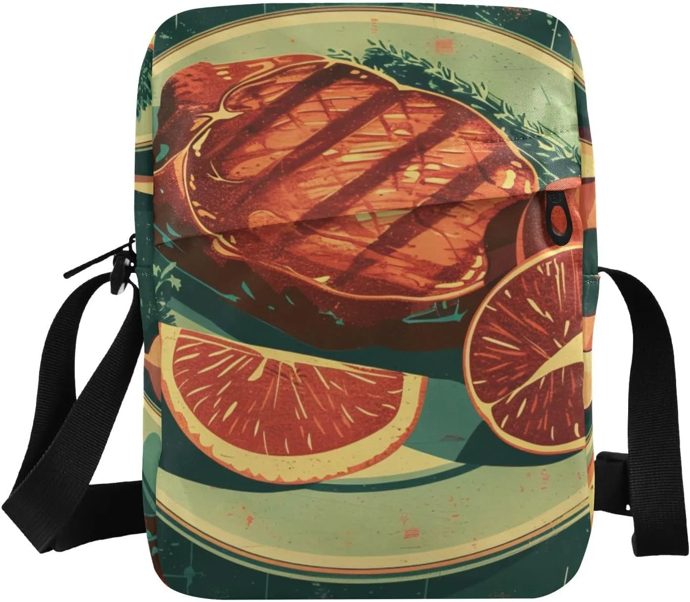 Retro Breakfast Sling Bag Small Crossbody Purse with Adjustable Strap 6.6×2.5×9.4 IN