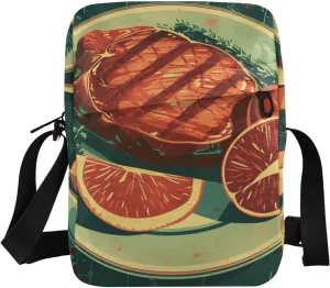 Retro Breakfast Sling Bag Small Crossbody Purse with Adjustable Strap 6.6×2.5×9.4 IN