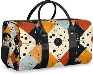 Rhombus Pattern Travel Duffle Bag for Women Men Gym Duffel Foldable Bag Waterproof Weekender Vintage Aztec Duffle Tote