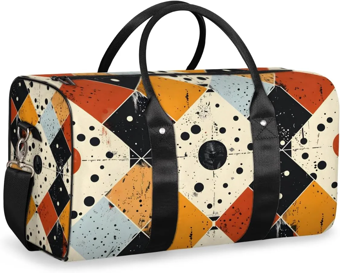 Rhombus Pattern Travel Duffle Bag for Women Men Gym Duffel Foldable Bag Waterproof Weekender Vintage Aztec Duffle Tote