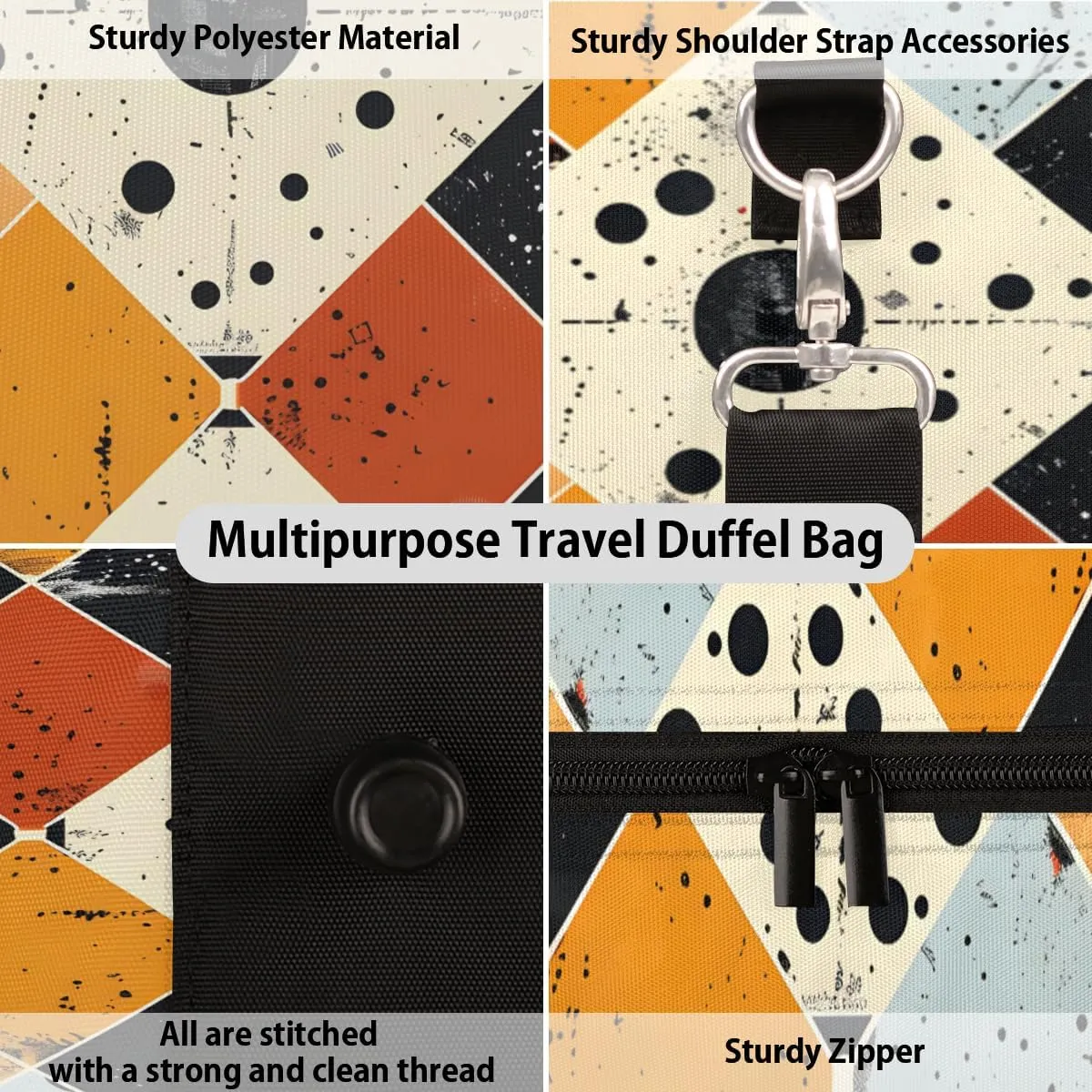 Rhombus Pattern Travel Duffle Bag for Women Men Gym Duffel Foldable Bag Waterproof Weekender Vintage Aztec Duffle Tote