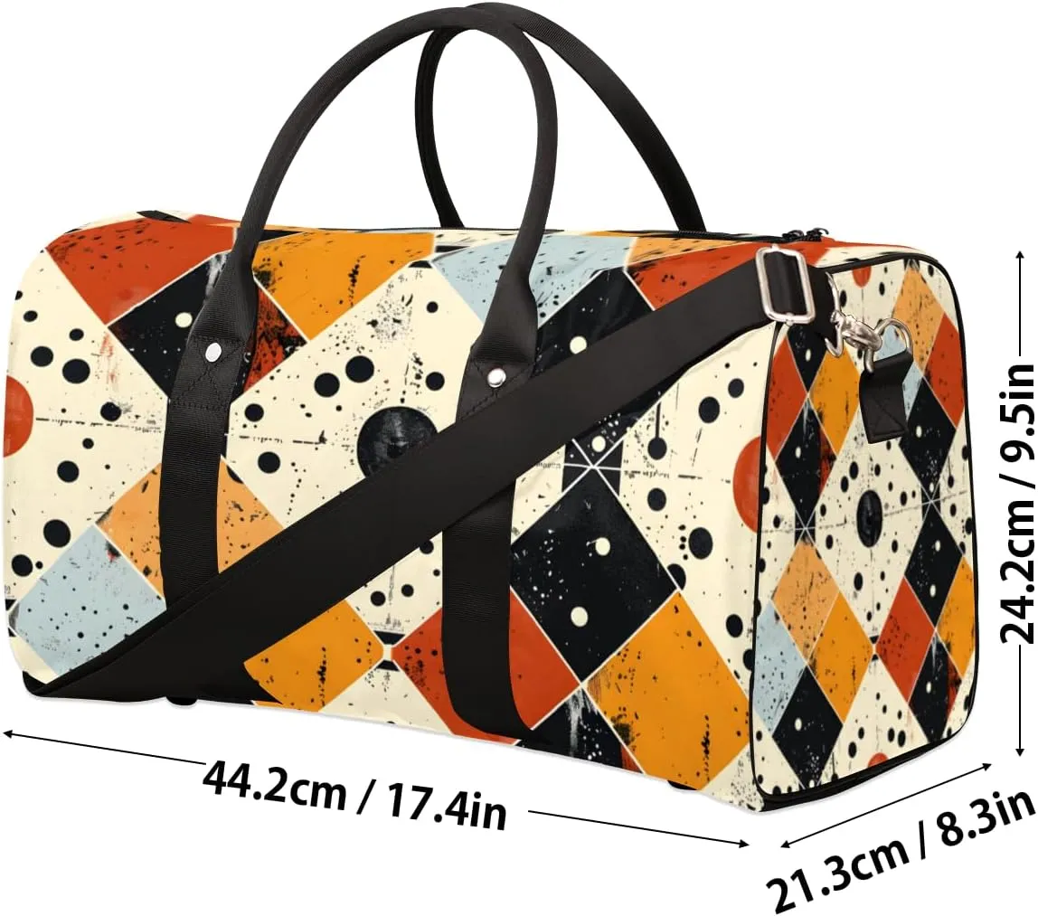 Rhombus Pattern Travel Duffle Bag for Women Men Gym Duffel Foldable Bag Waterproof Weekender Vintage Aztec Duffle Tote
