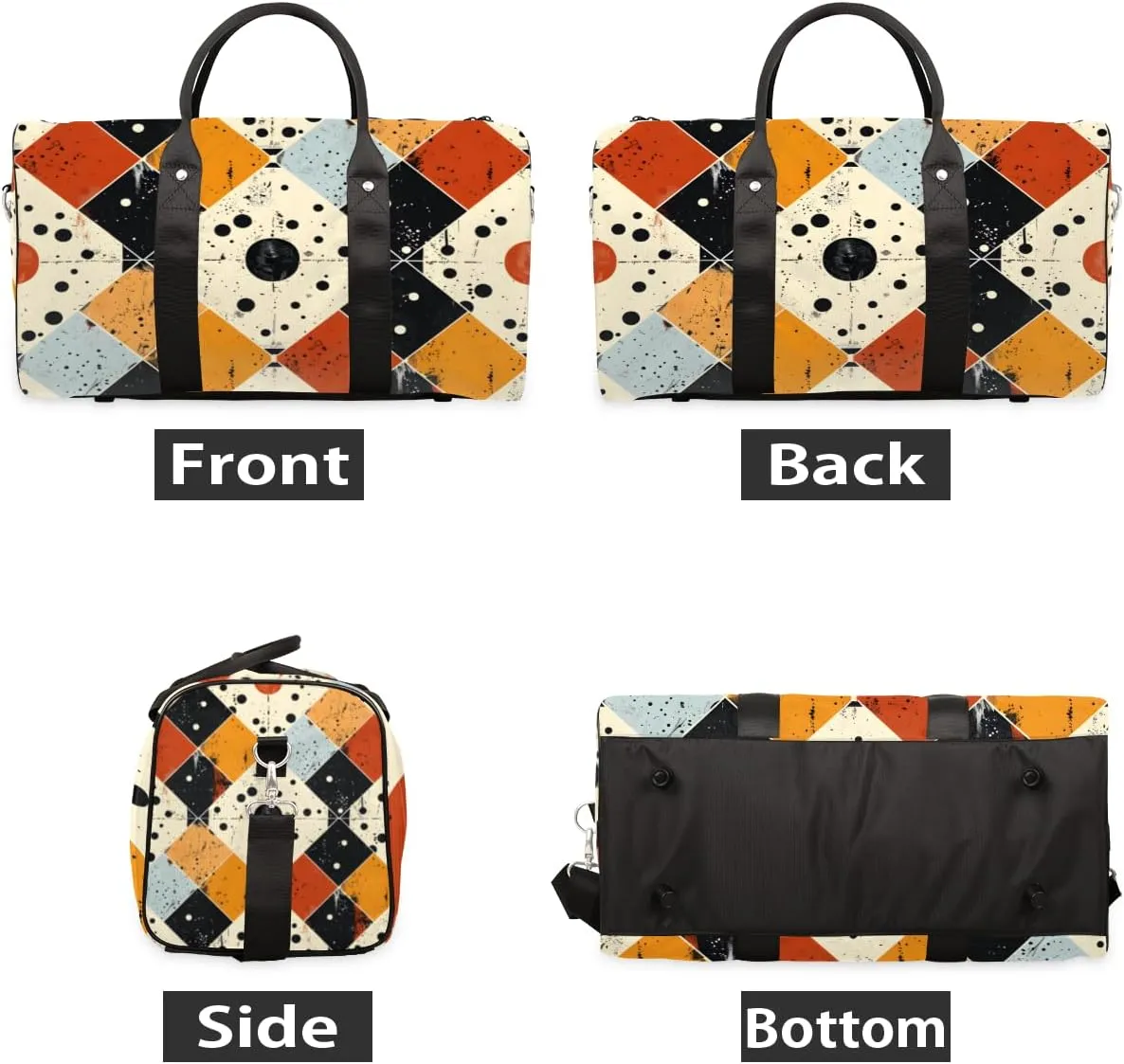 Rhombus Pattern Travel Duffle Bag for Women Men Gym Duffel Foldable Bag Waterproof Weekender Vintage Aztec Duffle Tote