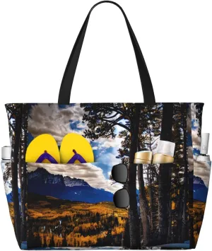 Rocky Mountain Range Print Tote Bag Travel Companion For Beach Vacation Picnic & Daily Sporting Activities
