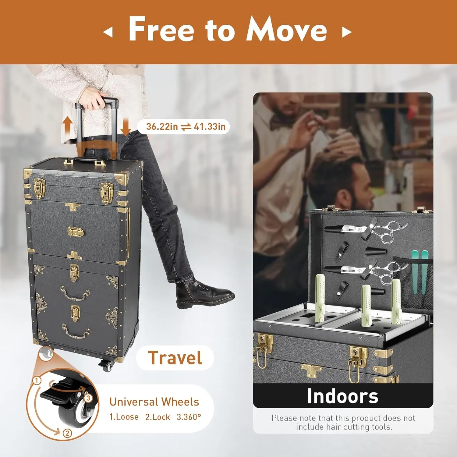 Rolling Cosmetic Case with Hairdryer Holder, Lockable Cosmetic Trolley Make-Up Tool Box, Beauty Travel Organizer Hairdresser Trolley Stylist Beauty for Salon & Home