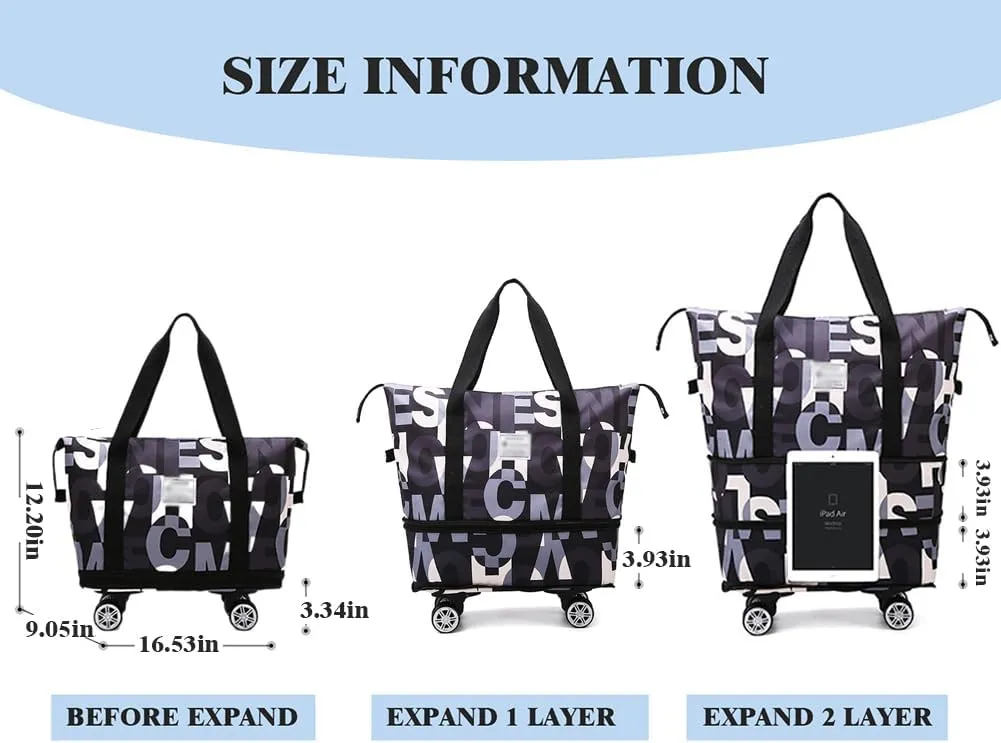Rolling Duffel Bag with Wheels Unisex Foldable Expandable Luggage Carry On Bag for Travel