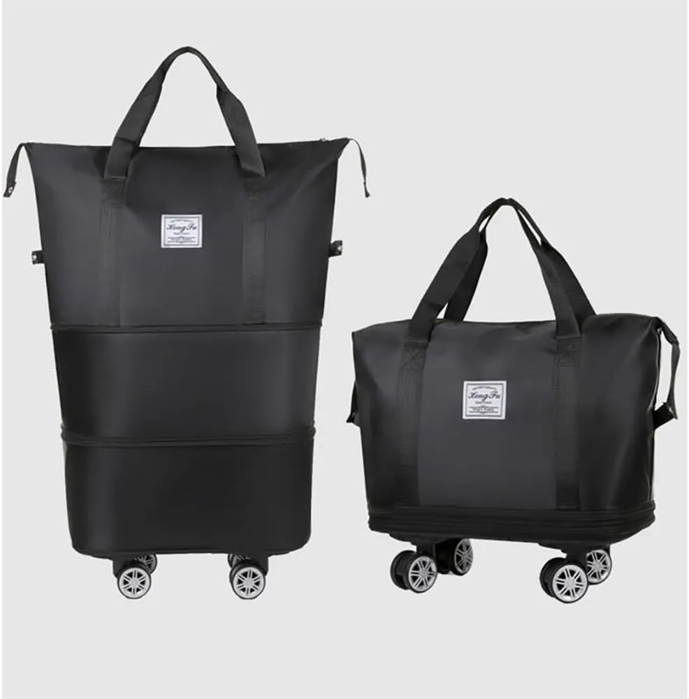 Rolling Duffle Bag with Wheels Foldable Travel Duffle Bags Expandable Carry on Luggage Bag with Detachable Wheels Large Weekender Overnight Bag (Black)