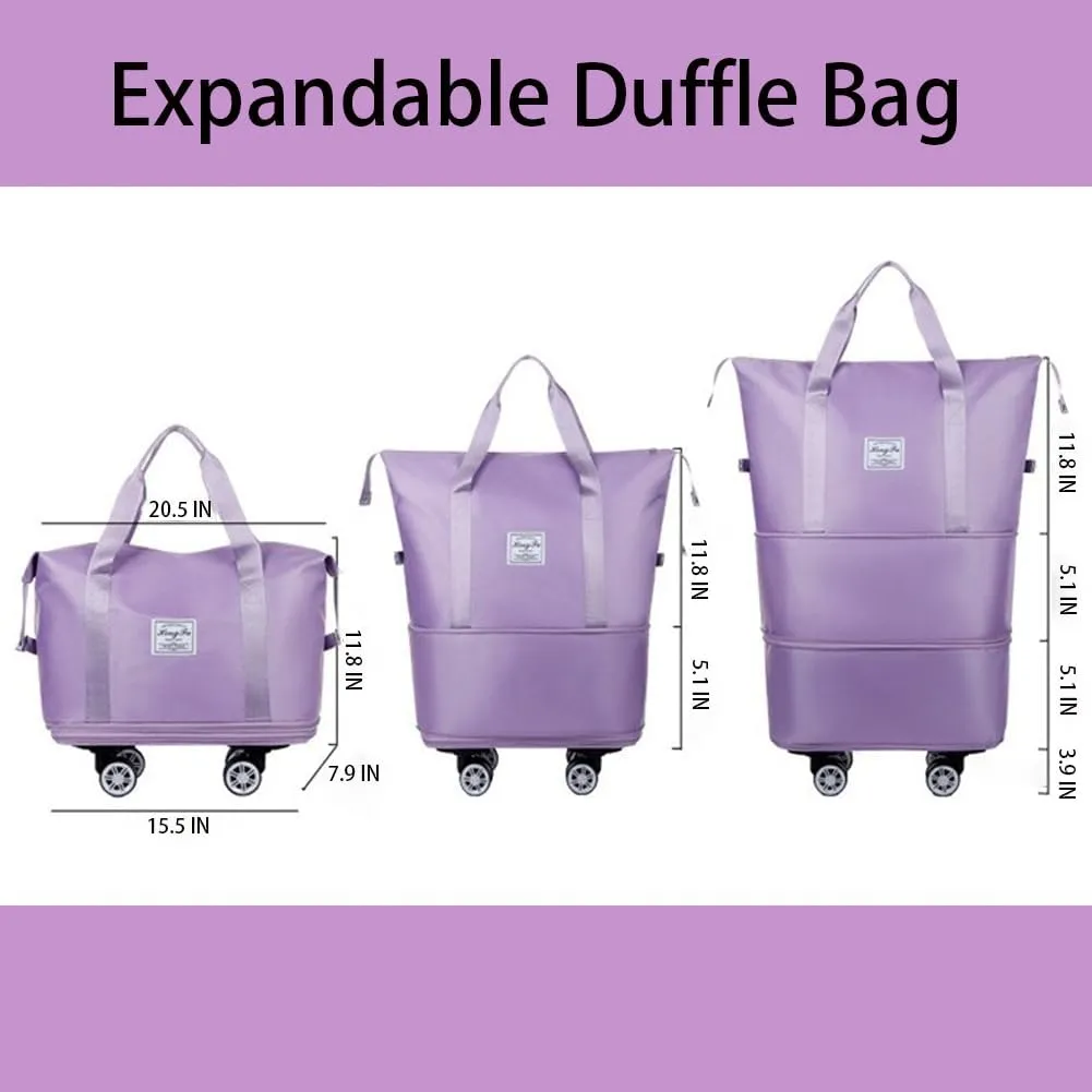 Rolling Duffle Bag with Wheels Foldable Travel Duffle Bags Expandable Carry on Luggage Bag with Detachable Wheels Large Weekender Overnight Bag (Black)