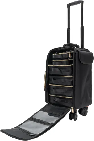 Rolling Makeup Train Case, Cosmetic Storage Organizer with 3-Speed Telescoping Trolley Handle 66 Lbs Weight Capacity Removable Wheels 6 Removable Makeup Bag for Makeup Artists, Hair Stylists