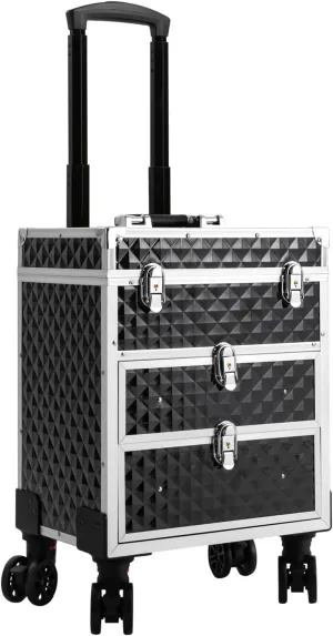 Rolling Makeup Train Case, Professional Multi-functional Makeup Artist Travel Cosmetic Organizer with Drawers & Wheels, Cosmetic Trolley Travelling Cart Trunk for Hairdressers, Beauticians