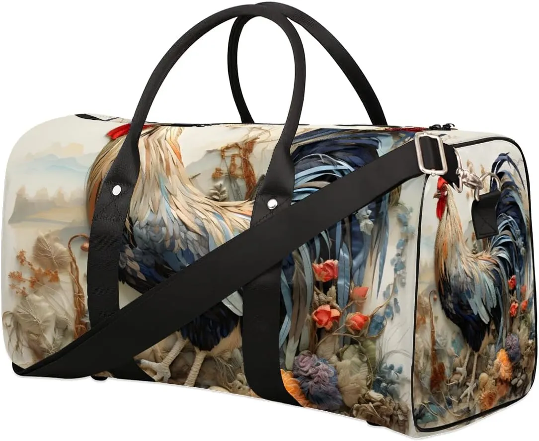 Rooster Chickens Print Travel Duffel Bag for Women Men Waterproof Foldable Overnight Weekender Bag Large Capacity Sports Gym Bag