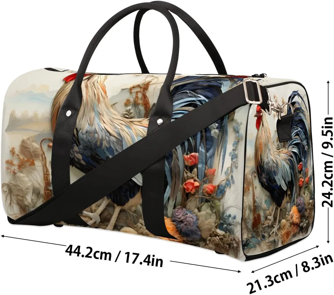 Rooster Chickens Print Travel Duffel Bag for Women Men Waterproof Foldable Overnight Weekender Bag Large Capacity Sports Gym Bag