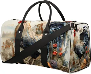Rooster Chickens Print Travel Duffel Bag for Women Men Waterproof Foldable Overnight Weekender Bag Large Capacity Sports Gym Bag