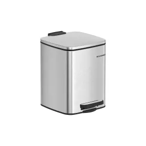 Rootz Metallic Silver Cosmetic Bin - Makeup Bin - Steel Outer Container - PP Inner Bucket - ABS Base - Large 23.9cm x 19.3cm x 25.5cm
